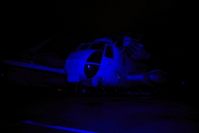 CH-53E at night with blue LED lighting